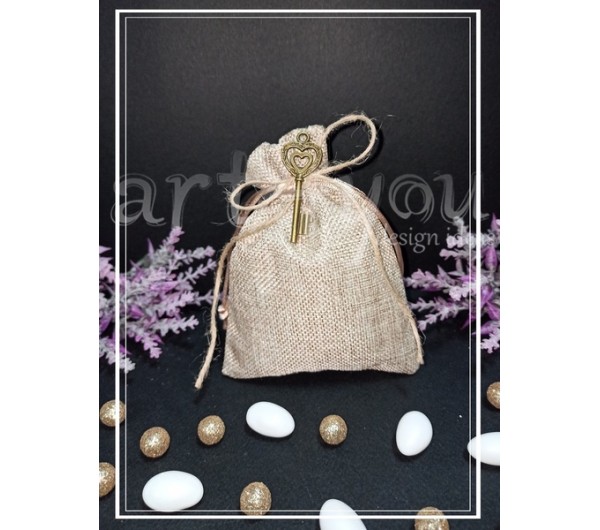 Μπομπονιέρα γάμου πουγκί-κλειδί 